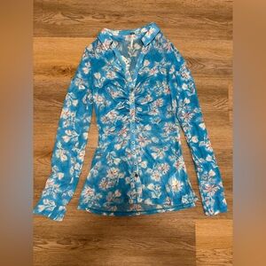 Free People Blue Floral Button-Front Women’s Top NWT